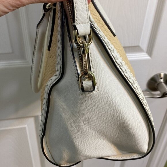 KATE SPADE White Leather  Wicker Two Top Handle Satchel Crossbody Shoulder Bag - Picture 7 of 15